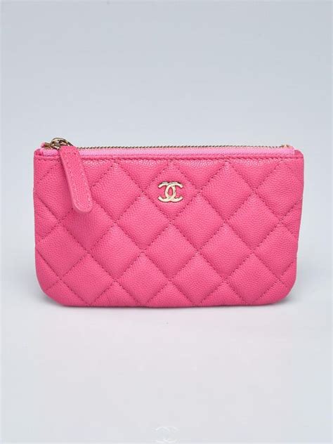 Chanel Pink Quilted Caviar O Case Zip Pouch Medium 